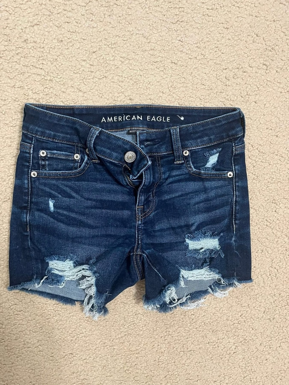 American Eagle Outfitters Dark Blue Distressed Denim Jean Shorts